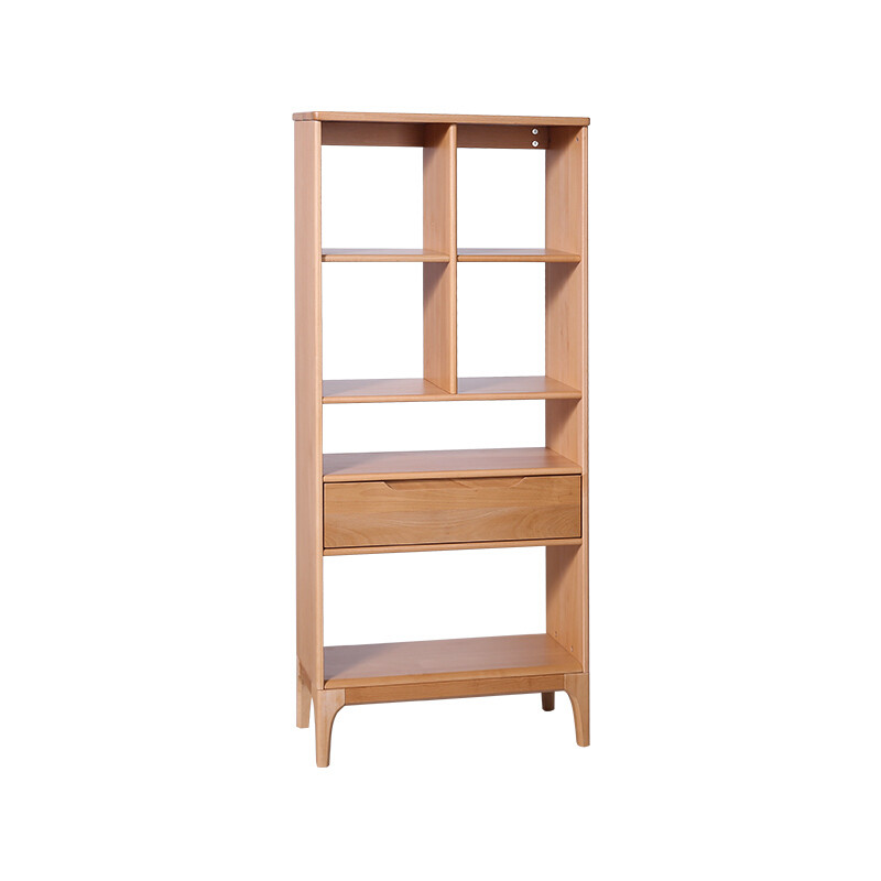 全实木书柜隔断置物架子北欧新美式小户型书房屏风日式无印风格原木色高书柜0.6-0.8米宽 原木色中书柜