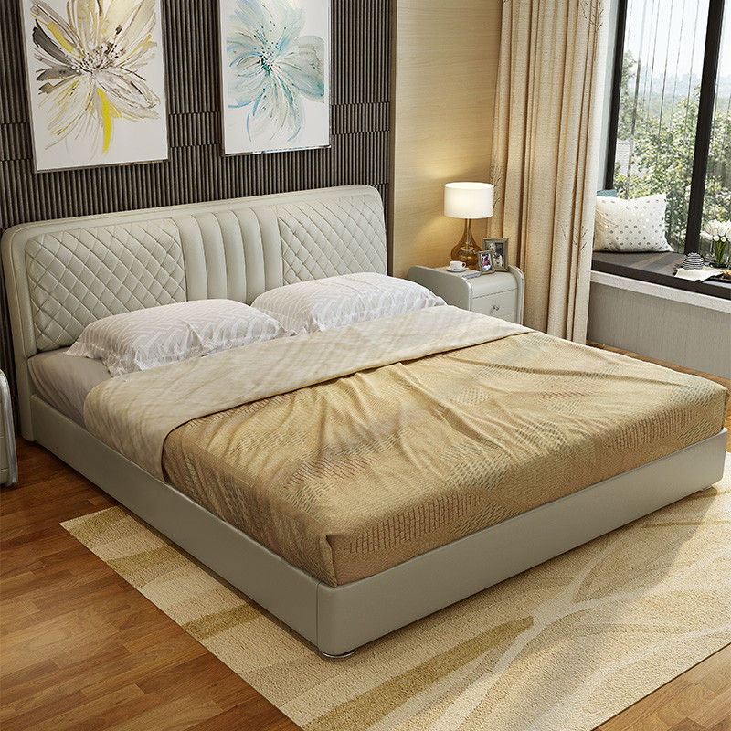 木莲坊 床 真皮床 双入床 婚床皮艺床 现代简约 白色床 1.5米1.8米 1.8m真皮床+1个床头柜
