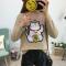 18款式多色招财猫毛衣女针织衫情侣款宽松半高领短款针织打底衫本命年新 2XL 圆领米白招财猫