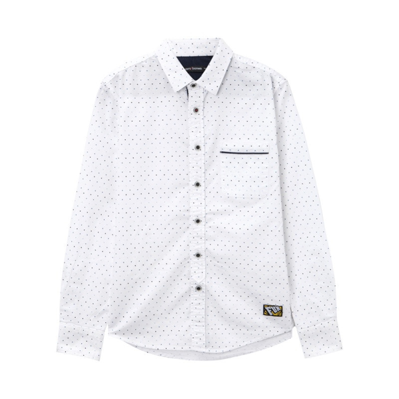 美特斯邦威长袖衬衫男装时尚印花舒适衬衣韩版722180 185/104B/XXL 白色组