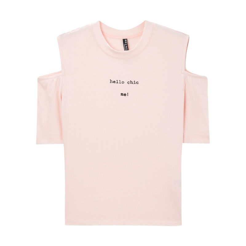 美特斯邦威短袖T恤女夏装露肩小高领恤226651_1 175/96A/XXL 山茱粉