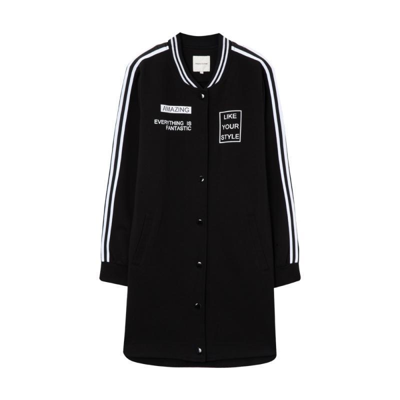 美特斯邦威卫衣女中长款修身棒球服针织开衫外套224645 170/92A/XL 影黑