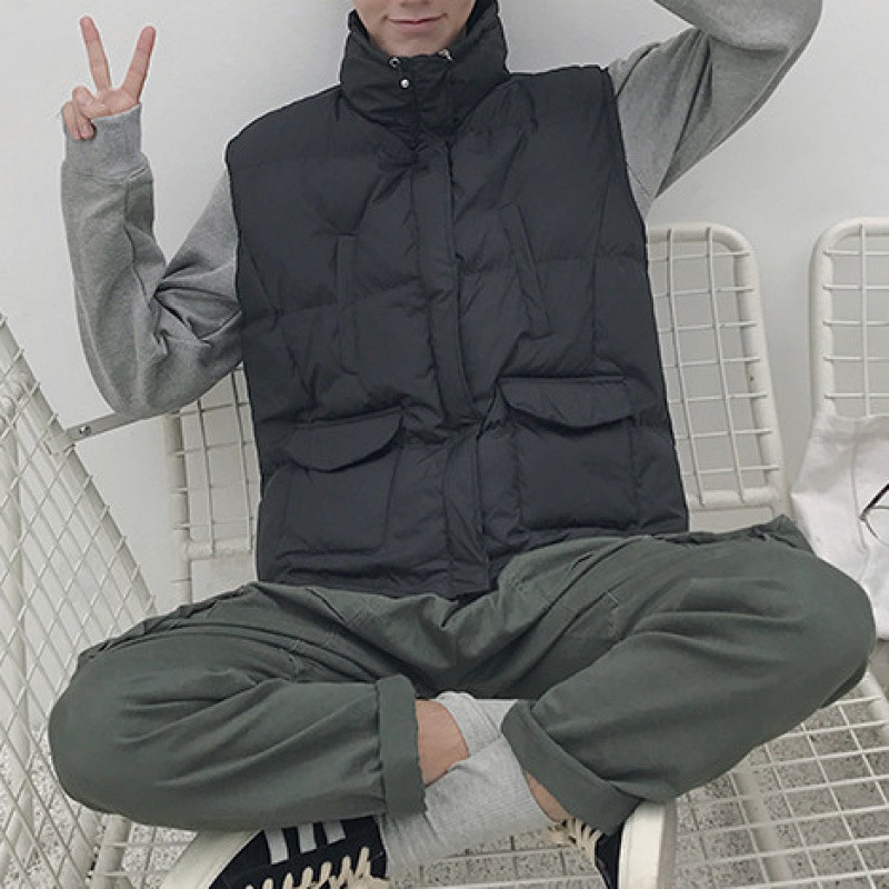 18款式好货！小贵~港港的工装棉马甲潮男帅气多口袋立领保暖背心马甲冬 M 米白