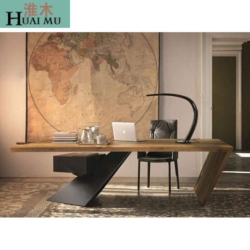 淮木（HUAIMU）工作台老板桌简约现公家具美式铁艺实木电脑桌办公桌书桌160*70*75_5 140*70*75厚度5cm