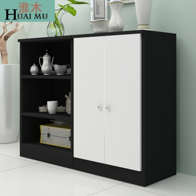 淮木（HUAIMU）餐边柜储物柜带碗柜厨房柜子茶水柜厨房储物双储物柜酒柜ABC浅胡桃双 AC黑白