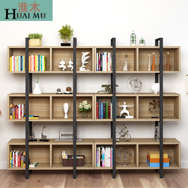 淮木（HUAIMU）创意简易客厅书架书柜组合简约现代墙壁置物架储物架落地铁艺柜子 3层柜140长*182高