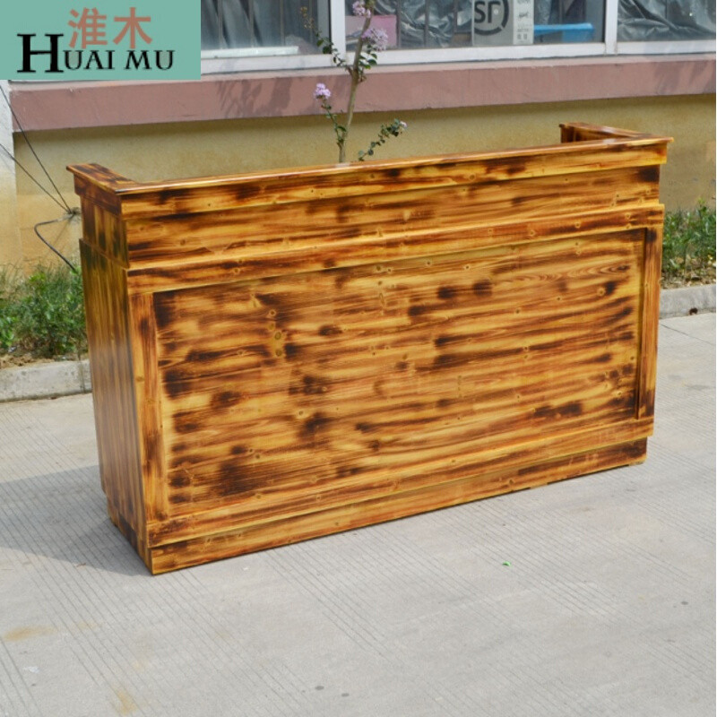 淮木（HUAIMU）实木复古收银台柜台简约欧式柜台吧台烤漆田园做旧前台接待 1.2米原木色