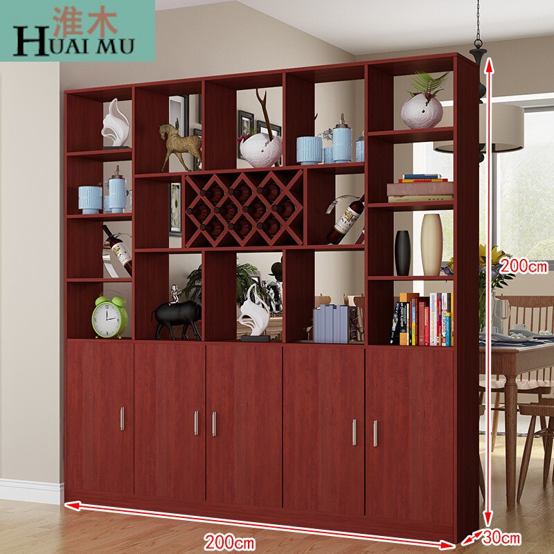 淮木（HUAIMU）玄关柜隔断柜客厅屏风柜简约装饰柜双面厅柜餐厅红酒柜置物鞋柜五荷花白框架 五门红苹果