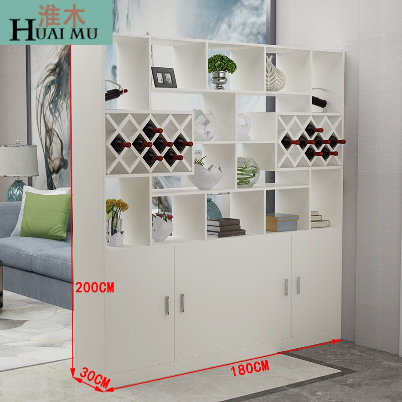 淮木（HUAIMU）玄关柜隔断柜客厅屏风柜简约装饰柜双面厅柜餐厅红酒柜置物鞋柜五荷花白框架 四门荷花白
