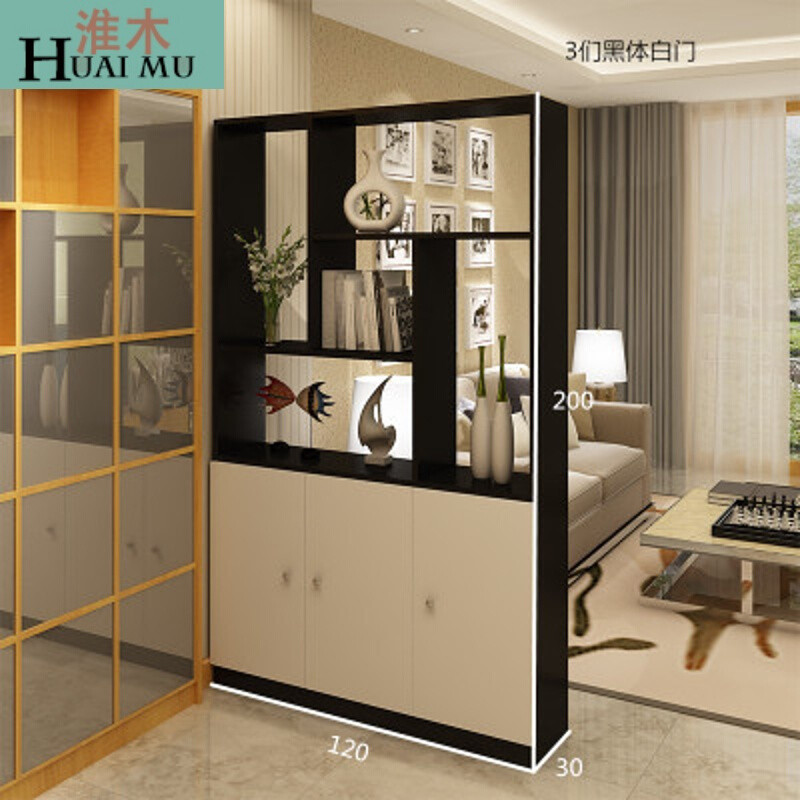 淮木（HUAIMU）简约现代酒柜厅玄关柜客厅隔断柜屏风柜鞋柜储物收纳间厅展示柜三黑白配12 三门黑白配120宽