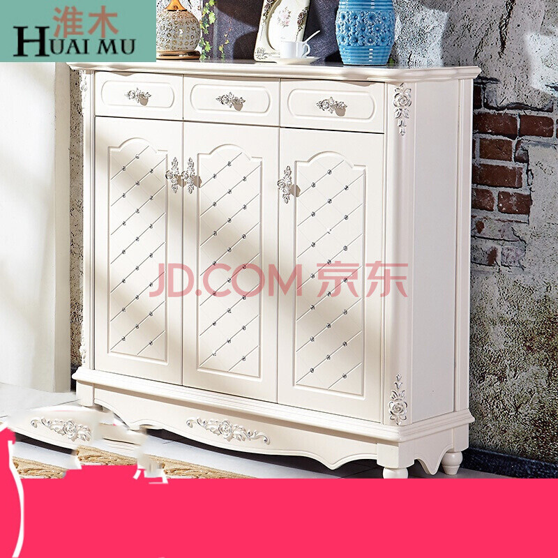 淮木（HUAIMU）大容量韩式田园实木鞋架欧式镶钻玄关隔断储物柜二三四鞋柜4(161送装) 3门(153自提)