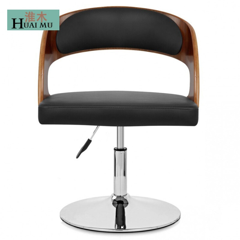 淮木（HUAIMU）电脑椅家用办公椅子学生椅靠背椅转椅座椅实木老板椅五星脚棕色木棕色牛皮钢 矮款圆盘棕色曲木黑皮