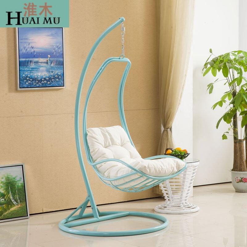 淮木（HUAIMU）客厅阳台秋千室内吊椅吊篮铁艺摇椅简约单人阳台挂椅子_4 天蓝色