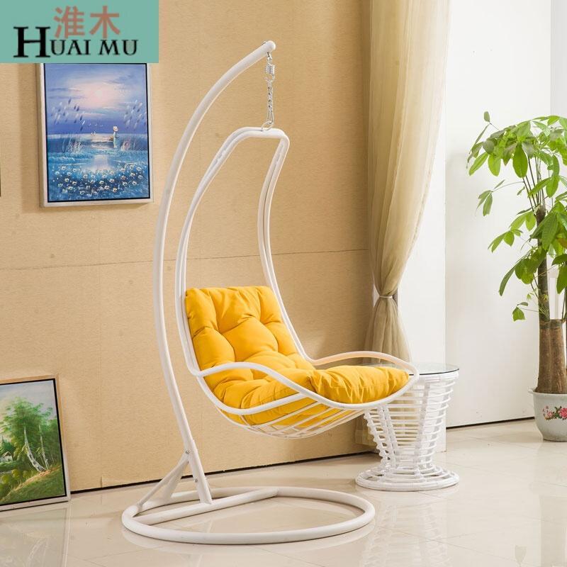 淮木（HUAIMU）客厅阳台秋千室内吊椅吊篮铁艺摇椅简约单人阳台挂椅子_4 米白色