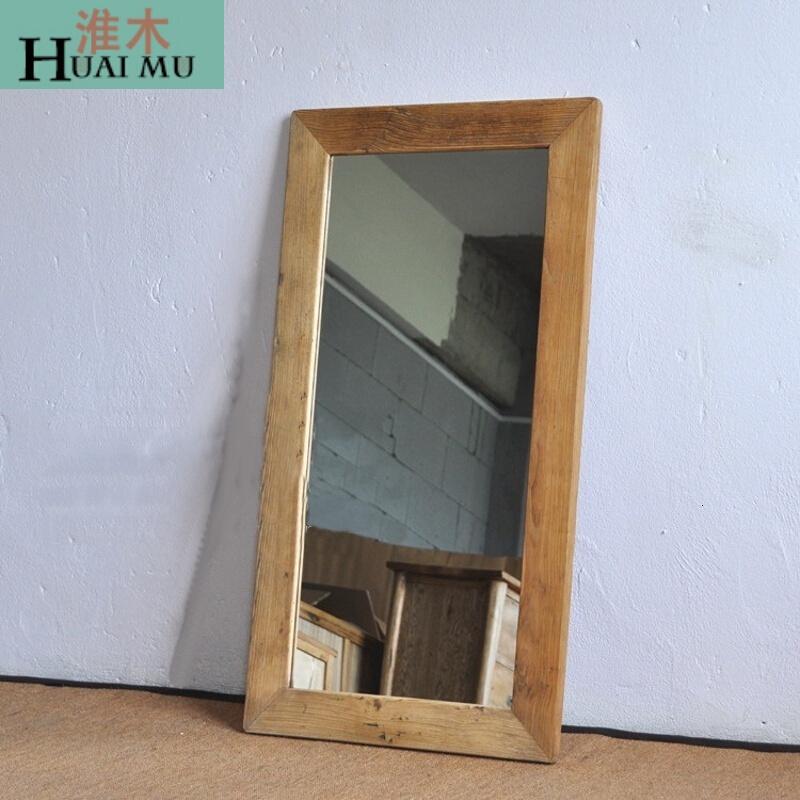 淮木（HUAIMU）北欧复古试衣镜实木做旧穿衣镜服装店全身落地镜壁挂浴室镜化妆镜170*6_1 支持定做
