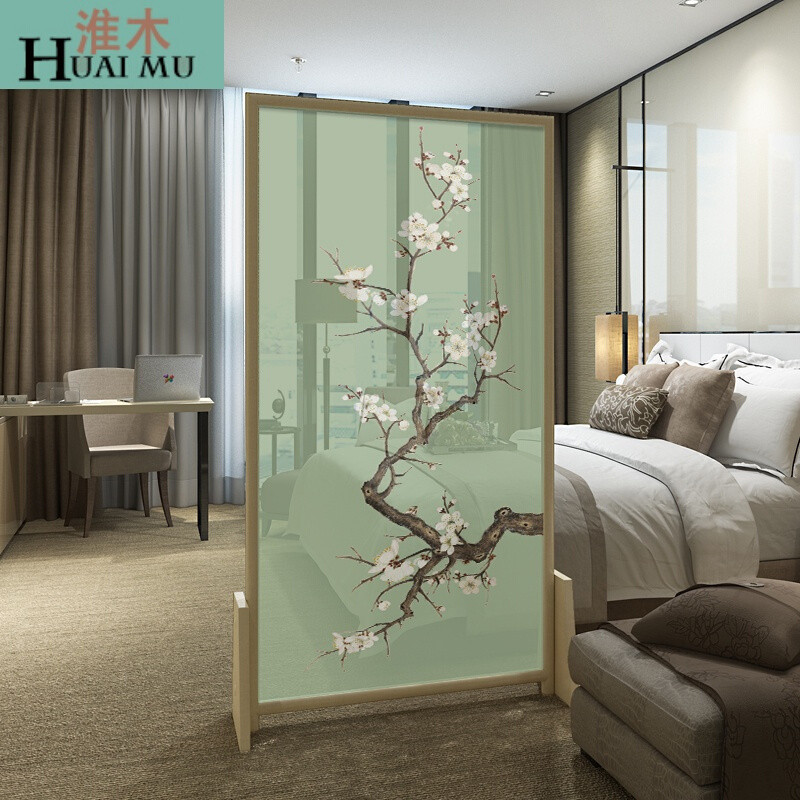 淮木（HUAIMU）新中式半透实木屏风简约玄关可移动隔断座屏客厅卧室风水隔断屏风胡桃木12 胡桃木100*180