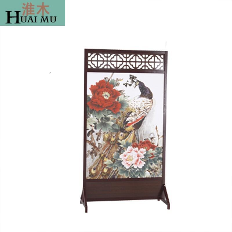 淮木（HUAIMU）屏风中式仿古隔断客厅办公室茶楼屏风双面可移动座屏_0 孔雀