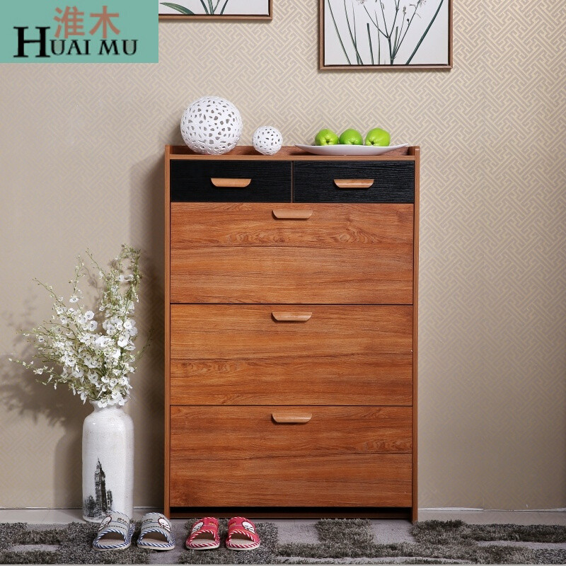 淮木（HUAIMU）薄翻斗鞋柜带抽屉简易组装现代大容量框架结构长60*宽24*高120单抽 长100*宽24*高120双抽屉