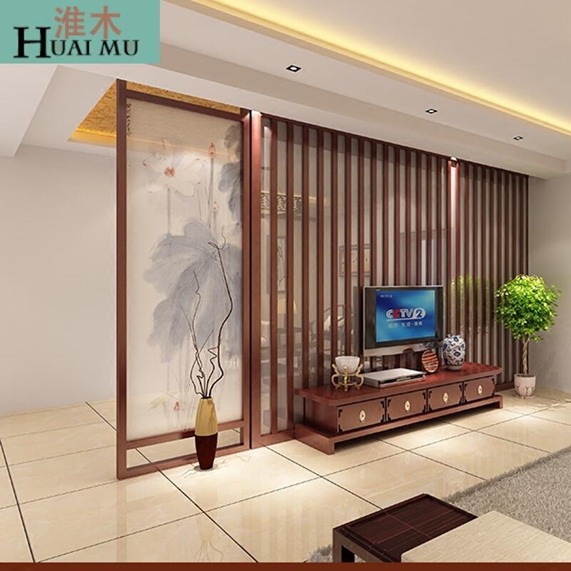 淮木（HUAIMU）中式简约玄关屏风隔断客厅时尚办公欧式半透实木座屏荷花黄色#20_8_1 红色