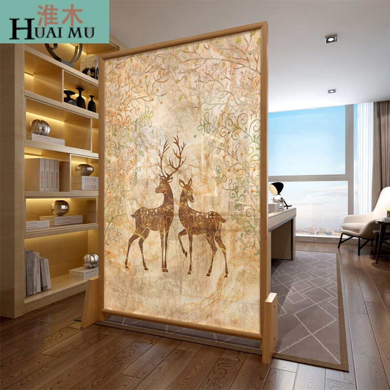淮木（HUAIMU）简约北欧实木屏风玄关半透可移动隔断座屏客厅卧室隔断风水座屏白蜡木180 白蜡木120*180