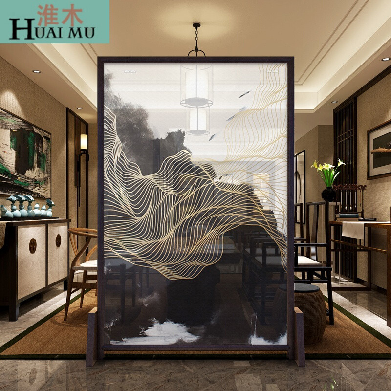 淮木（HUAIMU）新中式实木半透屏风玄关可移动隔断屏风客厅卧室隔断家居风水座屏180*1 160*180白蜡木