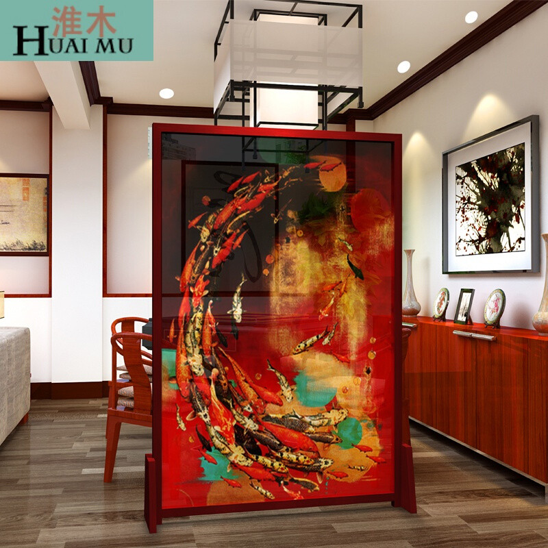 淮木（HUAIMU）现代中式实木屏风玄关半透隔断客厅卧室隔断酒店茶舍屏风座屏白蜡木180* 胡桃木180*180cm