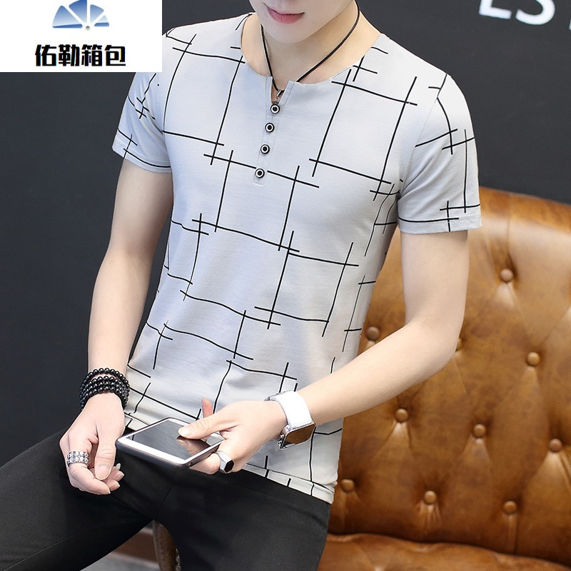 夏季男士短袖T恤男新款韩版青少年修身体恤半袖学生上衣潮牌男装_7 M 311灰色