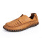 西瑞男士休闲男鞋潮流牛皮手工缝制皮鞋透气套脚舒服软底单鞋男爸爸鞋6251 棕色 41码