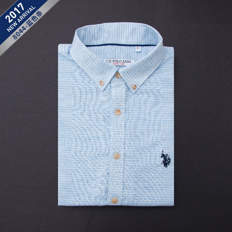 U.S. POLO ASSN.男士长袖衬衫春秋官方新款纯色细条纹休闲衬衣 2XL/185 蓝色条纹