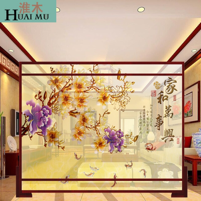 淮木（HUAIMU）现代中式实木屏风简约风水住宅家具办公玄关隔断半透明纱质座屏280*18 240*180胡桃木