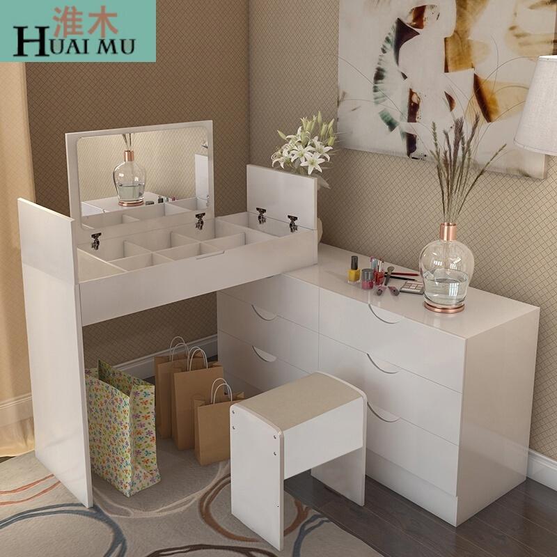 淮木（HUAIMU）简约现代烤漆翻盖梳妆台多功能卧室梳妆台柜化妆桌可伸缩梳妆台双柜子妆台_0 默认颜色