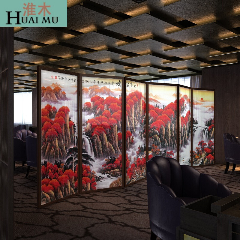 淮木（HUAIMU）中式实木隔断屏风半透明折屏酒店茶舍隔断客厅卧室屏风风水折屏 三扇白蜡木80*180cm