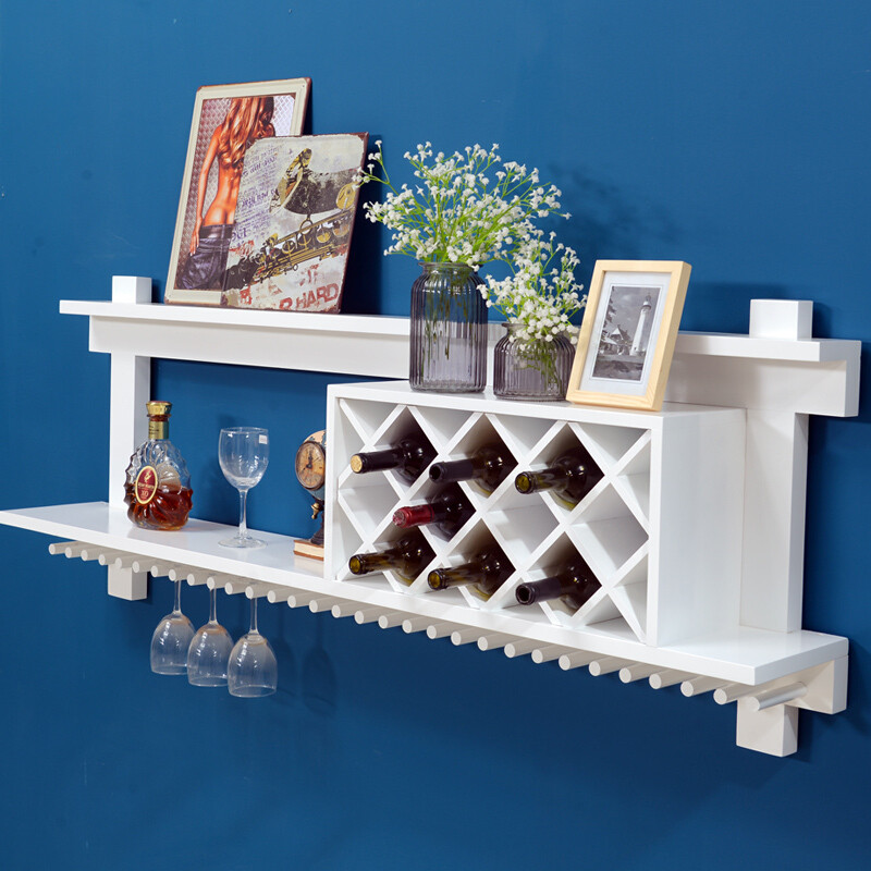 实木酒架壁挂欧式创意酒柜简约客厅餐厅红酒架悬挂吧台装饰置物架白色1.6米10个格子 胡桃色1米4个格子