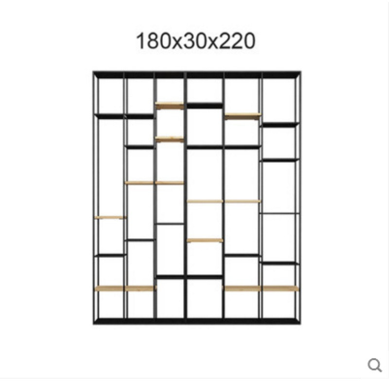 北欧铁艺屏风隔断置物架落地实木格子架客厅书架loft工业风展示架 180*30*220