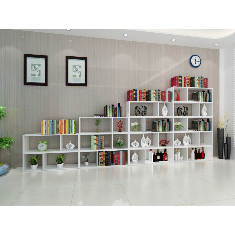 创意书柜学生书架简约现代落地客厅置物架简易组合收纳架 白色14个