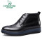 卡丹路真皮马丁靴男士冬季新款短筒皮靴高帮布洛克鞋英伦厚底皮鞋_TFS10 黑色 39