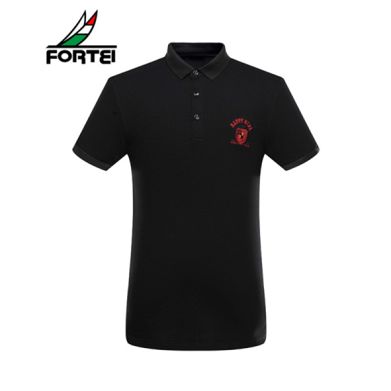FORTEI富铤 POLO衫男士时尚休闲经典翻领棉质微弹夏季短袖2018新款 黑色 185/3XL
