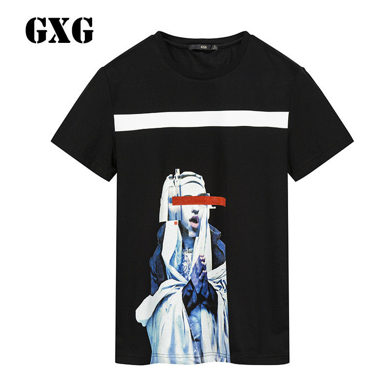 GXGT恤男装夏季男士时尚休闲黑色都市修身圆领短袖T恤 185/XXL 黑色