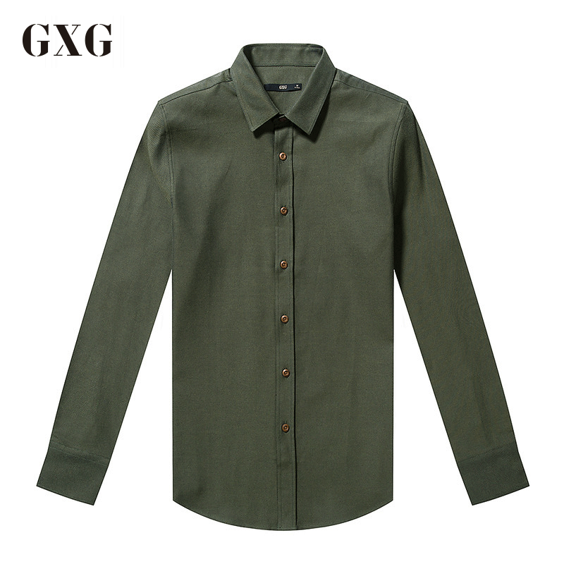 GXG衬衫男装春季男士修身时尚休闲流行绿色长袖衬衫男 165/S 绿色