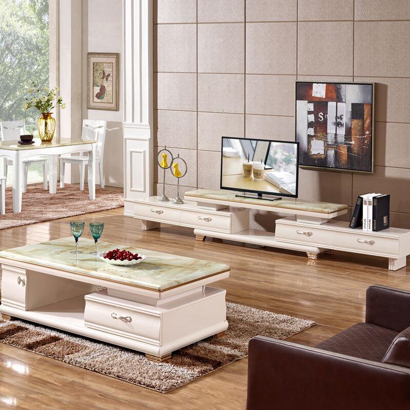 大理石茶几电视柜餐桌椅家具套装组合现代简约实木桌客厅成套家具1.4米茶几+2.4米电视柜+_4 1.3米茶几+1.8米电视柜+餐桌+6椅