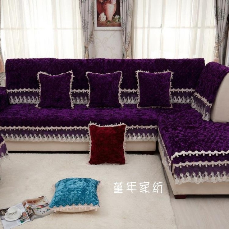 沙发垫四季布艺沙发套全包通用简约现代客厅防滑定做木坐垫皮欧式_5 90*120cm 深紫裙