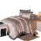 欧式贡缎提花4四件套蕾丝花边婚庆丝绸双人床单被套1.5m1.8米床_590 1.5m（5英尺）床 黑色_紫韵花开金驼