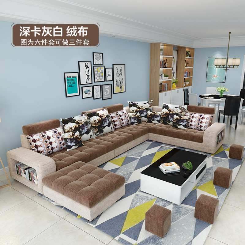 布艺沙发简约现代可拆洗大户型客厅整装U型转角储物布沙发组合_7 深卡灰白