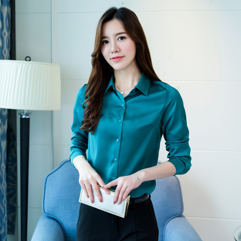 sexemara衬衫女2018装新款韩版气质百搭长袖雪纺衬衣职业装打底上衣女