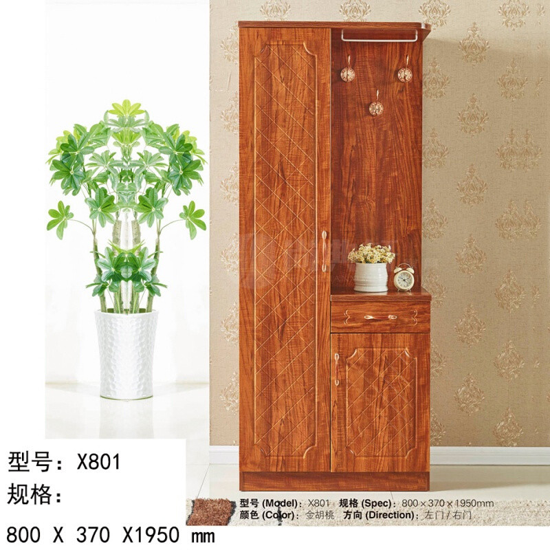淮木厅柜衣帽柜穿衣内镜子换鞋凳组合鞋柜带挂衣架小户型烤漆玄关柜1627左长1200宽330 X801左门(实木色长80厘米)
