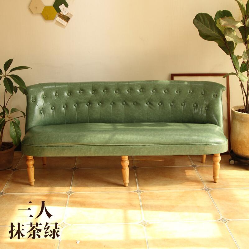 淮木奶茶甜品店咖啡西餐厅洽谈桌椅组合现代简约休闲皮艺双人卡座沙_4 【三人】抹茶绿