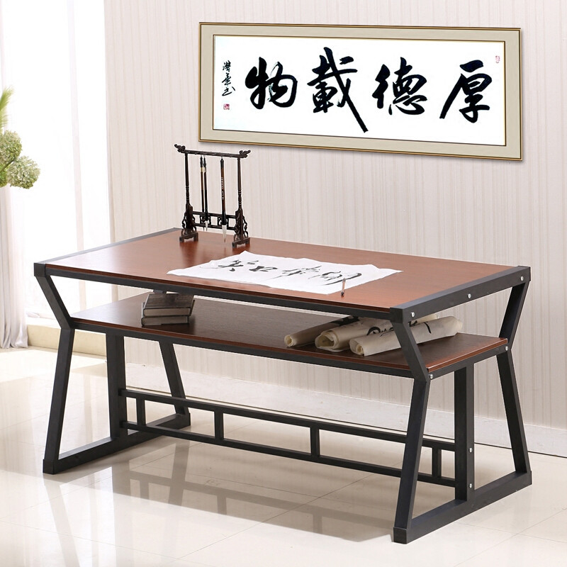 淮木书法桌书画桌毛笔写字台双层简易书桌办公桌培训绘画桌电脑桌 120*70*80