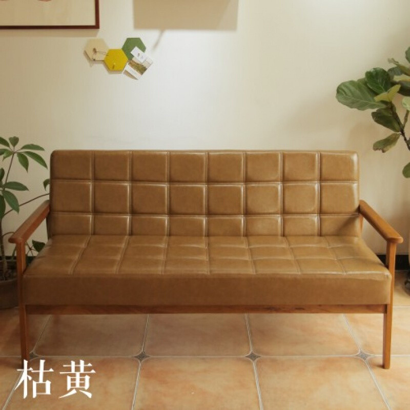 淮木北欧办公室接待奶茶店西餐咖啡厅桌椅组合简约休闲卡座皮质沙枯叶黄三人 枯叶黄三人