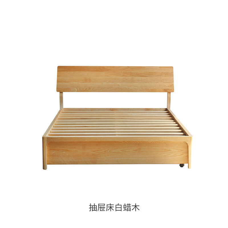 淮木实木床美式乡村北欧双人床带抽屉黑胡桃樱桃木原木抽屉床黑胡桃1.8米抽屉【4月中旬货】1 白蜡木1.5*2米抽屉床
