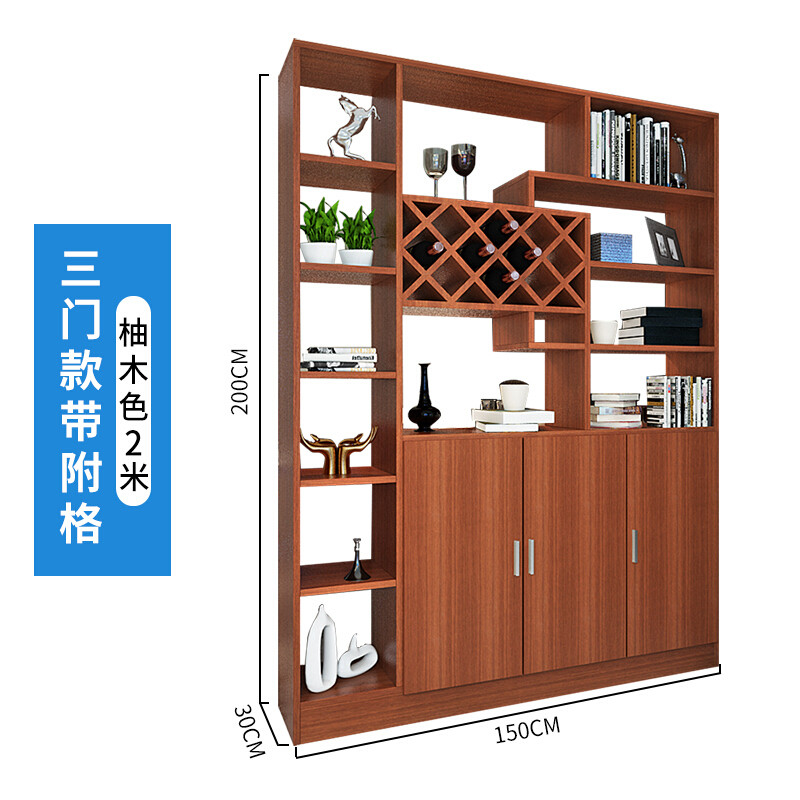 淮木客厅玄关柜隔断柜子现代简约屏风柜间厅装饰柜鞋柜酒柜欧式厅柜三带附格暖白实木芯组装 三门带附格柚木色
